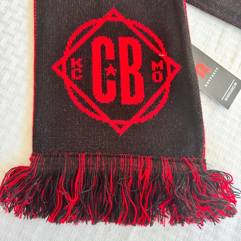 Ruffneck CHAR BAR KC Scarf Black‎ Red Fringe Soccer-Style Acrylic NWT